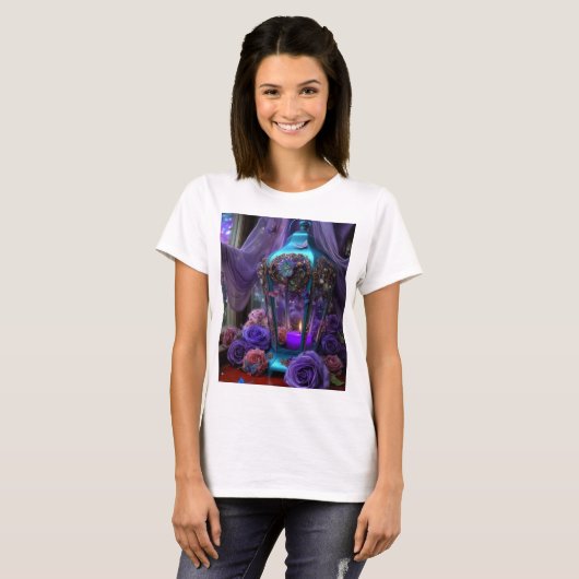Mystic Lantern and Purple Roses Graphic Tee – Goth Tシャツ (正面フル)