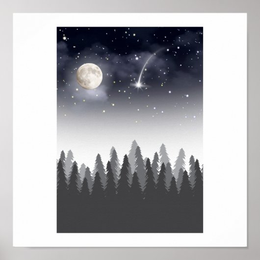 Mystic Moon Forest Starry Night Landscape ポスター (正面)