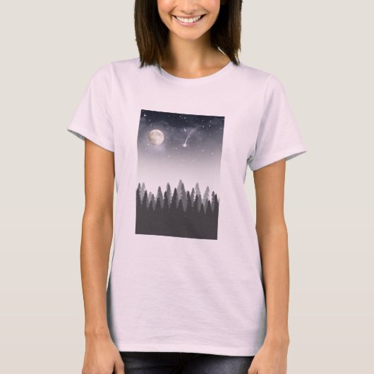 Mystic Moon Forest Starry Night Landscape Tシャツ (正面)