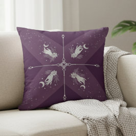 Mystic Moon Purple Celestial Boho Throw Pillow クッション