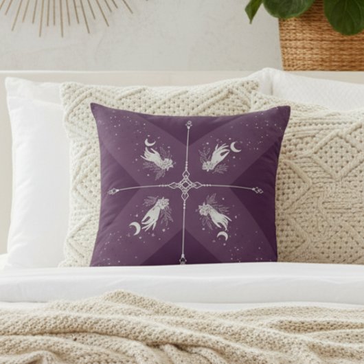 Mystic Moon Purple Celestial Boho Throw Pillow クッション