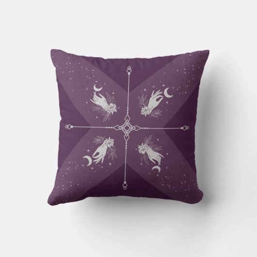 Mystic Moon Purple Celestial Boho Throw Pillow クッション (裏面)