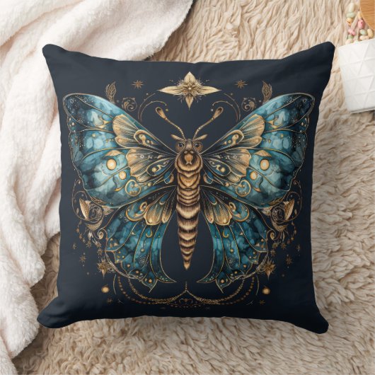 Mystic Moth – Enchanted Moon Throw Pillow クッション (ブランケット)