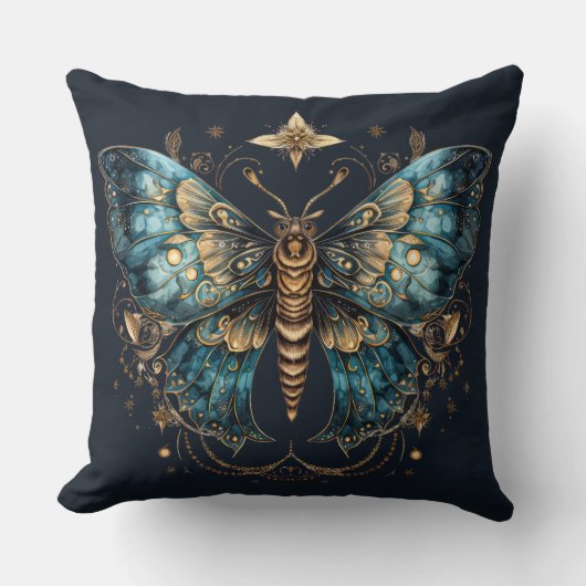 Mystic Moth – Enchanted Moon Throw Pillow クッション (正面)