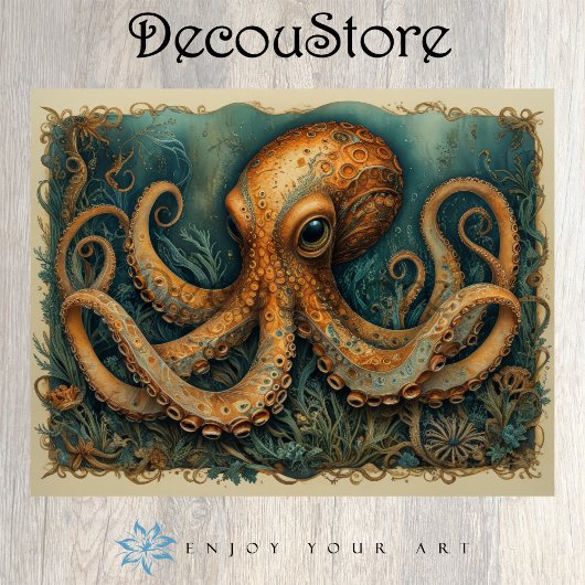 Mystic Octopus Vintage Nautical Fantasy Decoupage 薄葉紙