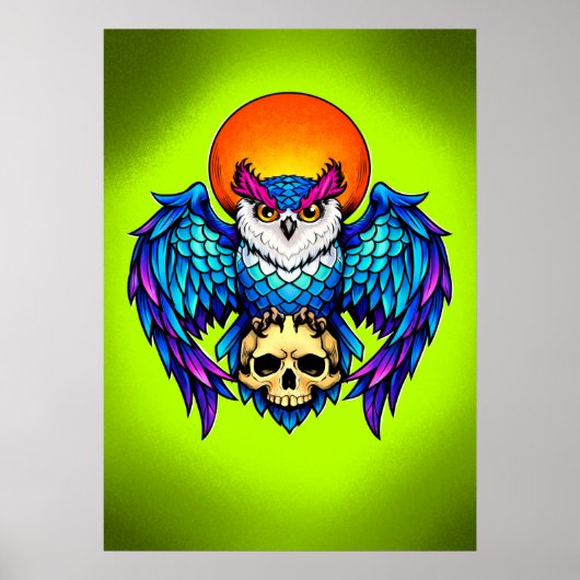 Mystic Owl and Skull – Digital Vibrant Style Art ポスター (正面)