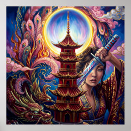 Mystic Pagoda Art Print – Surreal Spiritual Wall  ポスター
