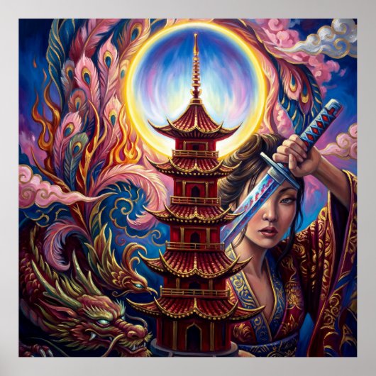 Mystic Pagoda Art Print – Surreal Spiritual Wall  ポスター (正面)