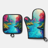 Mystic River Dreamy Forest Path Design 鍋つかみ&鍋敷きセット (正面)