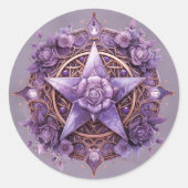 Mystic Rose Pentacle Sticker – Purple Witchy Seal ラウンドシール (正面)