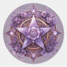 Mystic Rose Pentacle Sticker – Purple Witchy Seal ラウンドシール