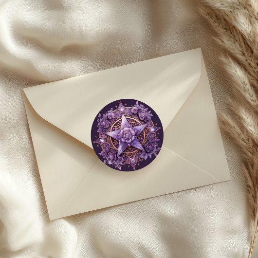 Mystic Rose Pentacle Sticker – Purple Witchy Seal ラウンドシール