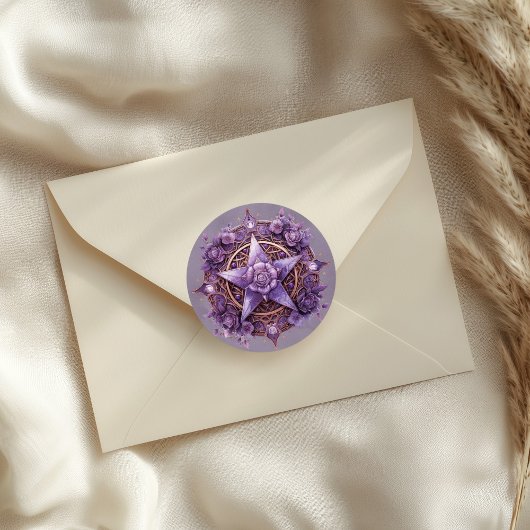 Mystic Rose Pentacle Sticker – Purple Witchy Seal ラウンドシール