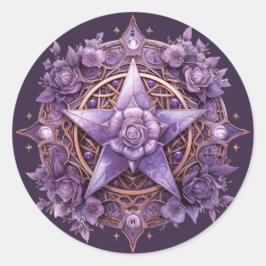 Mystic Rose Pentacle Sticker – Purple Witchy Seal ラウンドシール