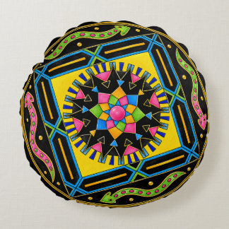 Mystic Serpent Mandala – Colorful GeomRunde Kissen ラウンドクッション