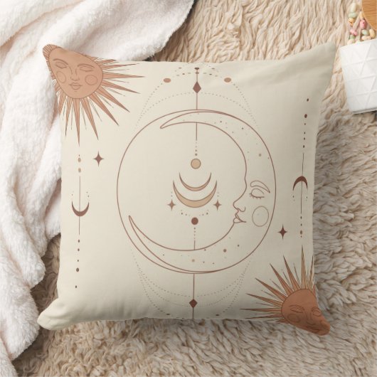 Mystic Sun and Moon Celestial Boho Throw Pillow クッション (ブランケット)