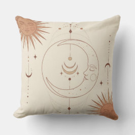 Mystic Sun and Moon Celestial Boho Throw Pillow クッション
