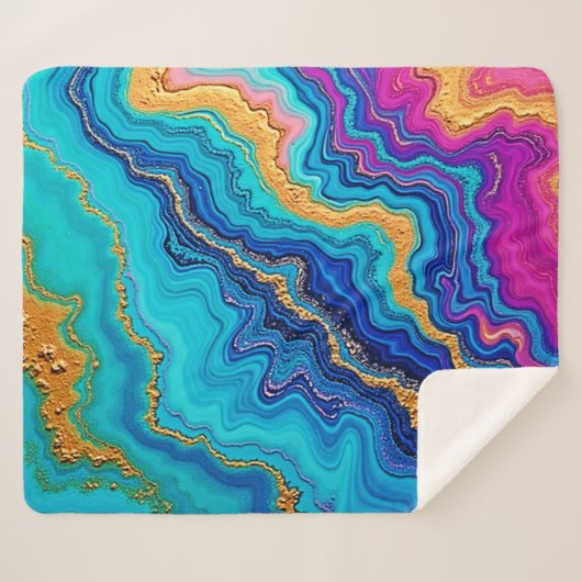 Mystic Teal & Gold Energy シェルパブランケット (正面(横))