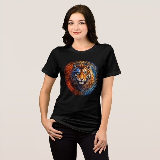 Mystic Tiger – Fire and Ice Mandala Art トライブレンドＴシャツ (正面全面)
