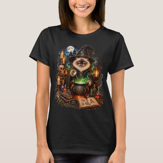 Mystic Wizard Cat Alchemy Lab Tシャツ (正面)