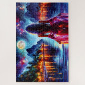 Mystic woman under full moon reflections art ジグソーパズル (縦)