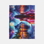 Mystic woman under full moon reflections art フリースブランケット (正面)