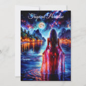 Mystic woman under full moon reflections art 招待状 (正面)