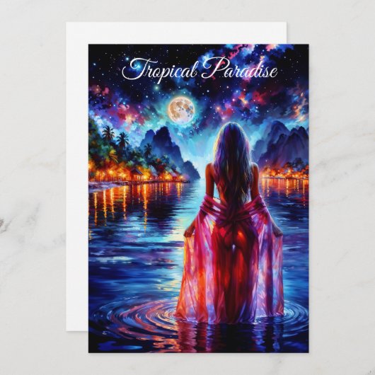 Mystic woman under full moon reflections art 招待状 (正面/裏面)