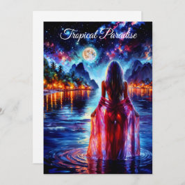 Mystic woman under full moon reflections art 招待状