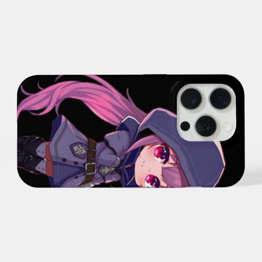 Mystical Anime Phone Case – Pink-Haired Chibi in H iPhoneケース (裏面横)