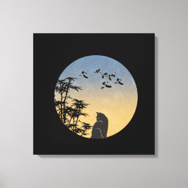 Mystical Black Cat & Bamboo - Japanese Art  キャンバスプリント