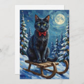 Mystical Black Cat Enchanted Winter Sled Christmas シーズンカード (正面/裏面)