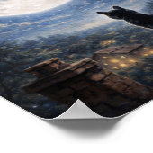 Mystical Black Cat Full Moon Night Sky Poster Art  ポスター (角)