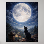 Mystical Black Cat Full Moon Night Sky Poster Art  ポスター (正面)