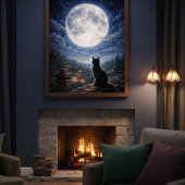 Mystical Black Cat Full Moon Night Sky Poster Art  ポスター