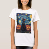 Mystical Black Cat Halloween Illustration Tシャツ (正面)