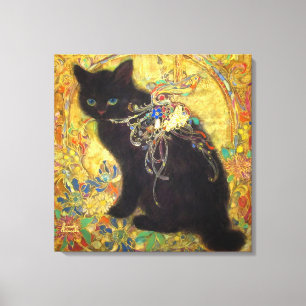 Mystical Black Cat in Golden Nihonga キャンバスプリント