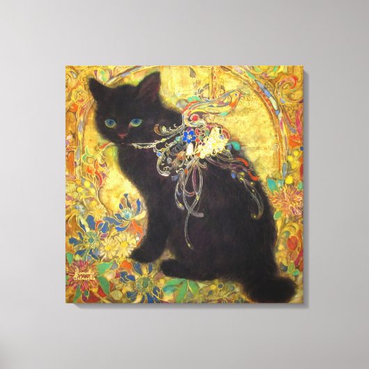 Mystical Black Cat in Golden Nihonga キャンバスプリント (正面)