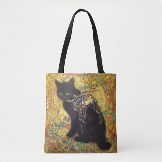 Mystical Black Cat in Golden Nihonga トートバッグ (正面)