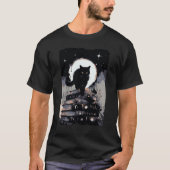 Mystical Black Cat on Celestial Book Stack Tシャツ (正面)