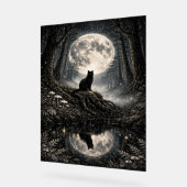 Mystical Black Cat Under Full Moon Forest  アクリルサイン (傾斜)