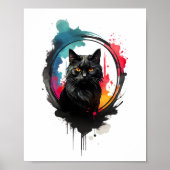 Mystical Black Cat Watercolor Splash Art ポスター (正面)