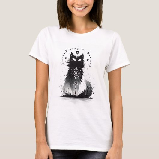 Mystical Black Cat Women’s T-Shirt Tシャツ (正面)