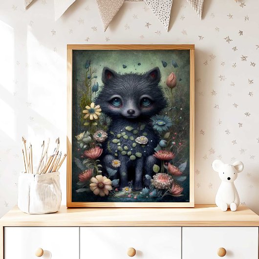 Mystical Black Fox Nursery Wall Art Print | Fox ポスター