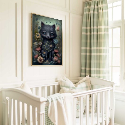 Mystical Black Fox Nursery Wall Art Print | Fox ポスター