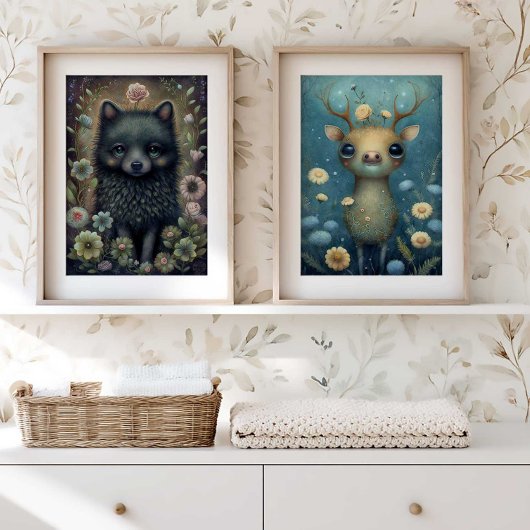 Mystical Black Fox Nursery Wall Art Print | Fox ポスター