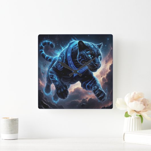 Mystical Black Panther with Glowing Patterns スクエア壁時計 (ホーム)