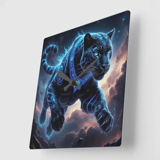 Mystical Black Panther with Glowing Patterns スクエア壁時計 (傾斜)