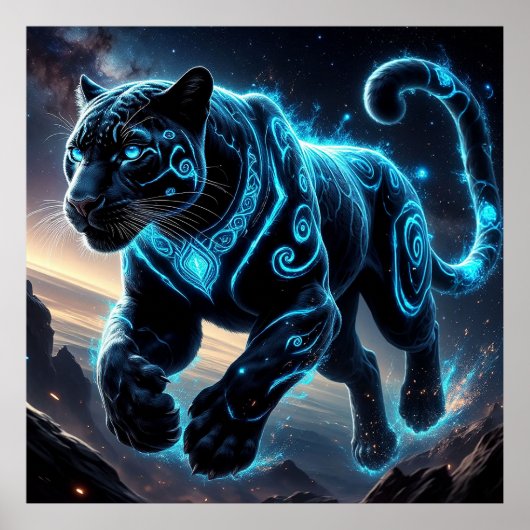 Mystical Black Panther with Glowing Patterns ポスター (正面)