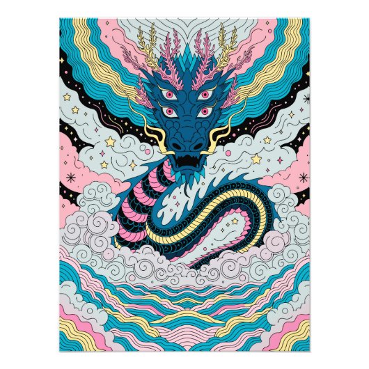Mystical Blue Dragon in Clouds フォトプリント (正面)